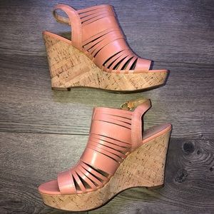 New Franco Sarto Leather Sharp Pink/Coral Wedge 9
